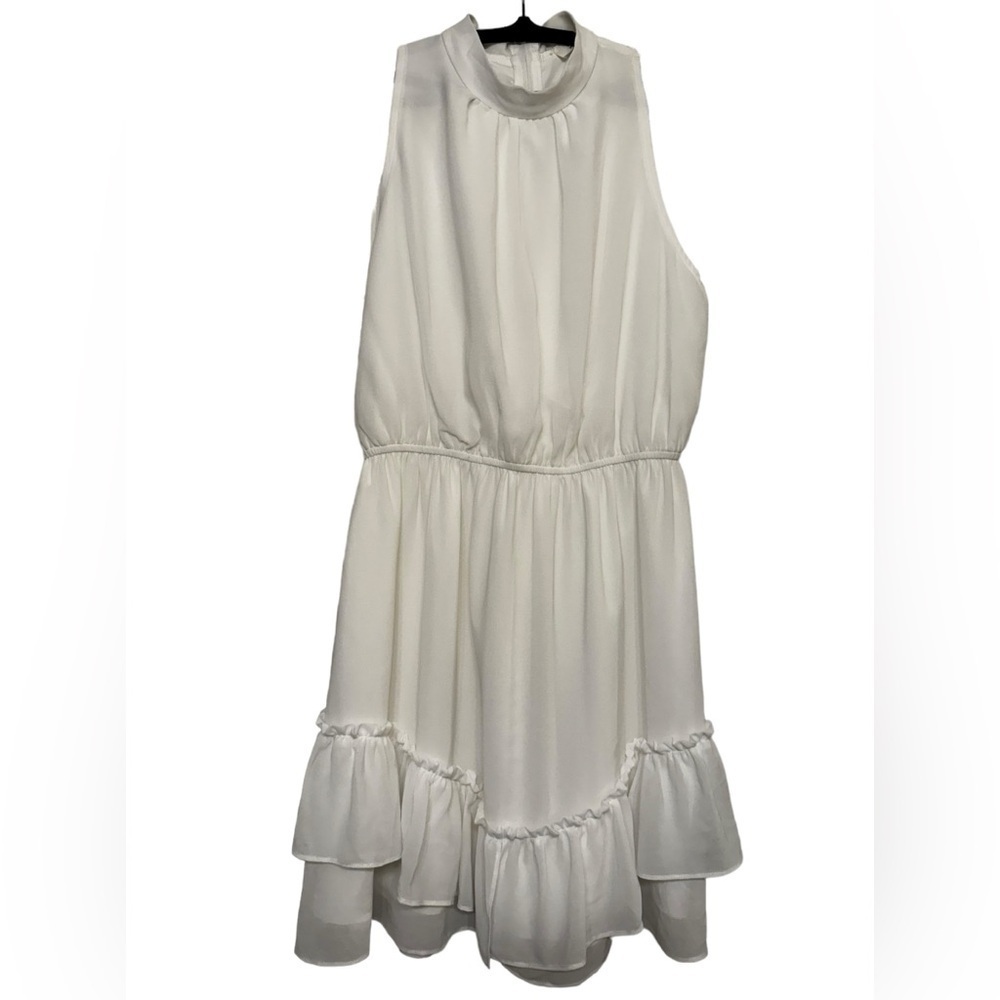 Privi High Neck Chiffon Ruffled Mini Dress M